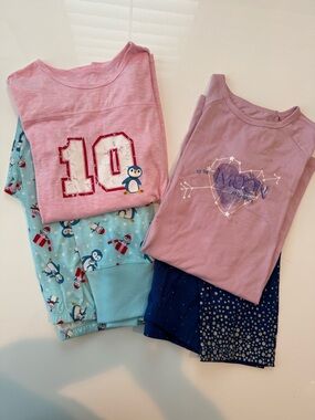 American Girl Kids Pink Penguin Number 10 & Mauve 'To the Moon' Pajama Set
